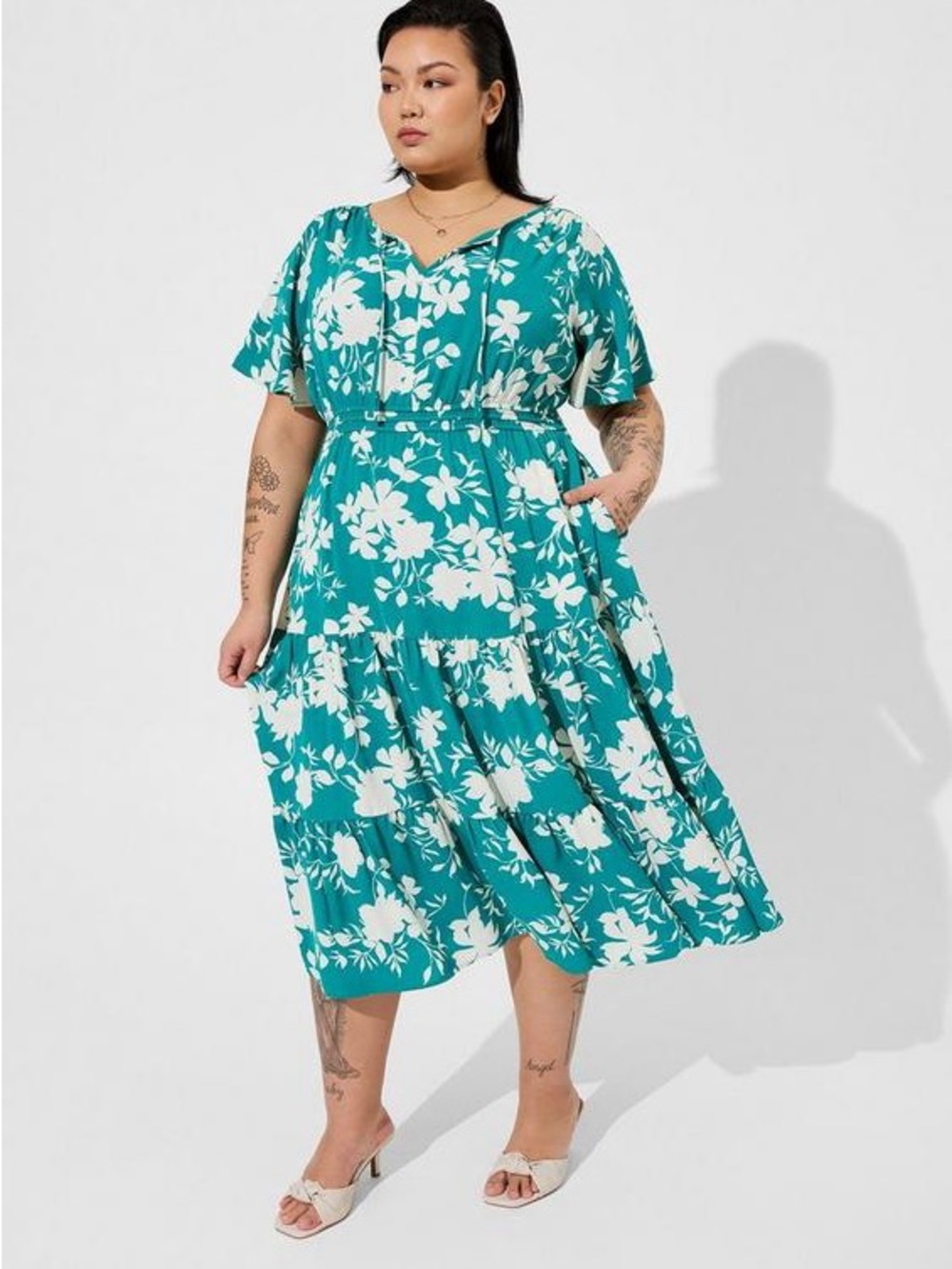 Torrid Midi Womens 3XL Plus Blue Floral Kentucky Derby Dress